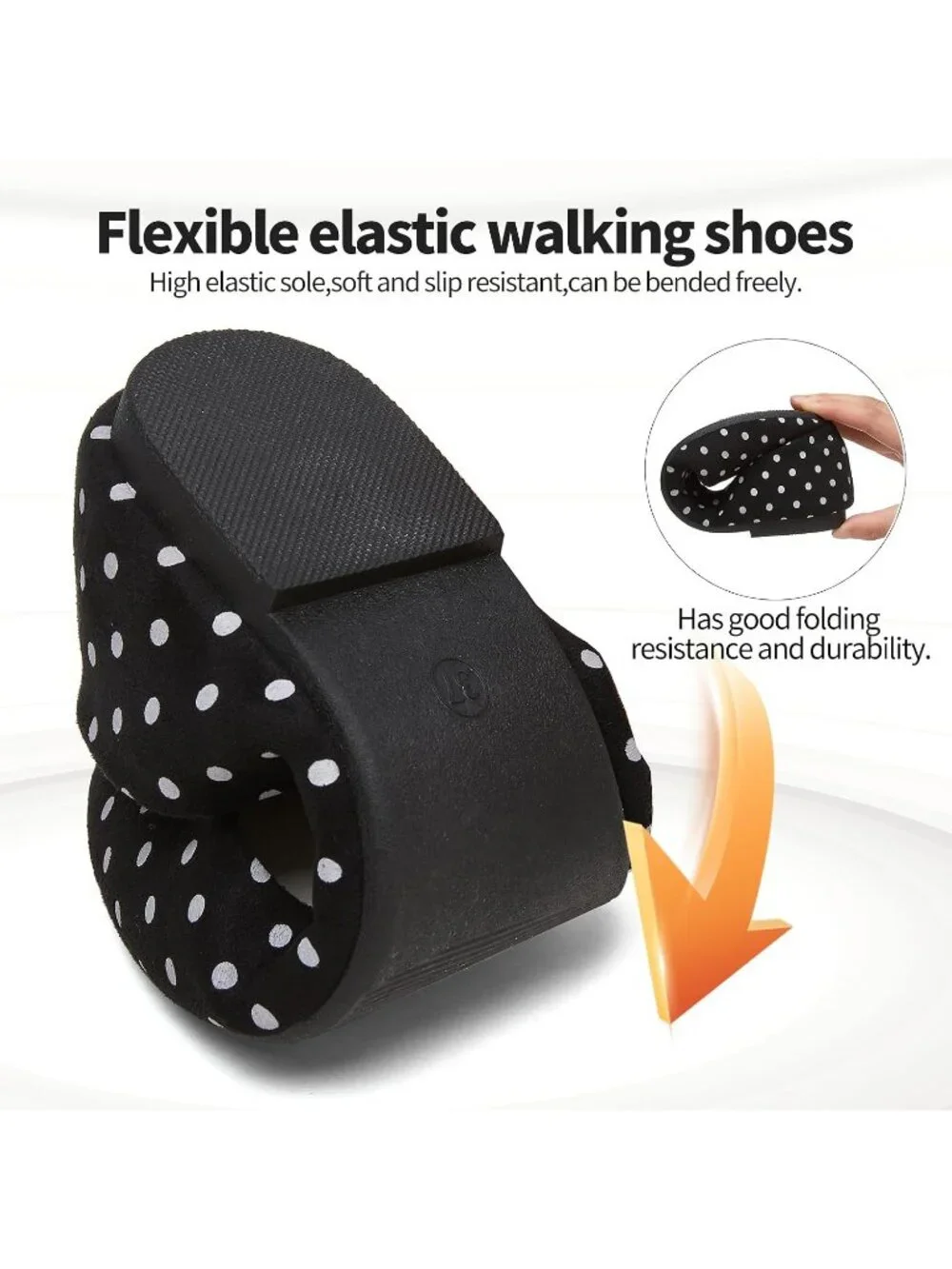 Women's Black Dot PU Leather Closed Toe Comfortable Flexible Slip On Ballet Flat